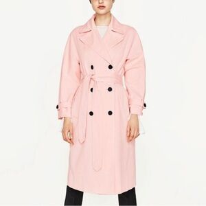 Zara New! Rare Pink Viral Doible Breasted Belted Trench Barbie Core Coat